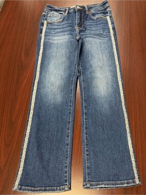 Women's Blue Wide-Leg Jeans with Silver Side Trim